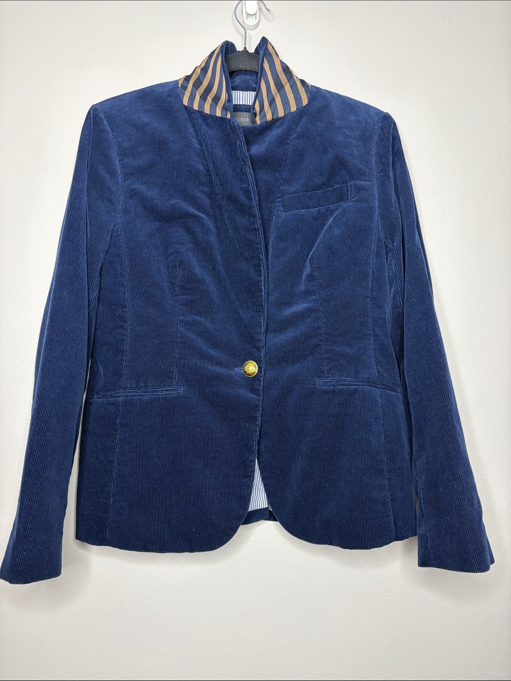 J.Crew Campbell Corduroy Blazer Navy Blue Gold Crest Buttons Size 12 Preppy
